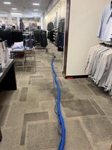 Professional carpet cleaning in a retail store aisle by The Floor Care Guys in Bentonville, AR.