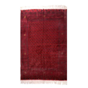 A rich red traditional carpet with subtle patterns displayed by Mawr Store, a carpet contractor in Chaman-e-Hozori, Kabul, AF