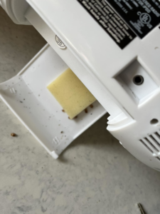 Rodent droppings and a bait block found inside equipment by Stratton at Star City Home Solutions in Roanoke, VA