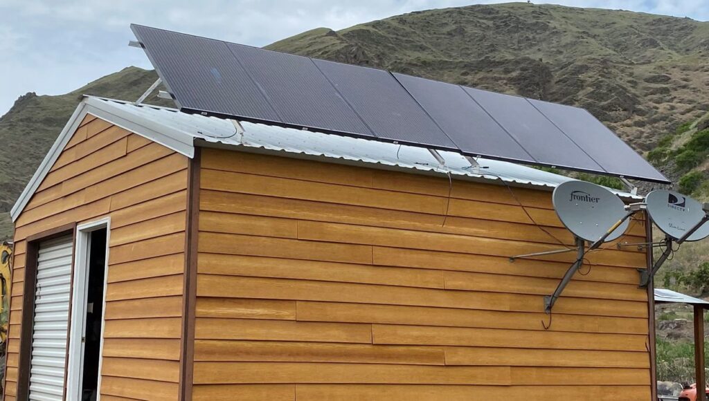 Solar panels installed on the roof of a shed by J C Electric & Solar in Lewiston, ID