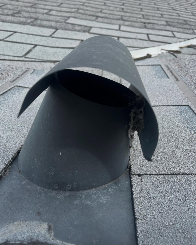 A roof vent with nesting material, indicating wildlife activity, addressed by Ark Pest Management in Anaheim, CA.