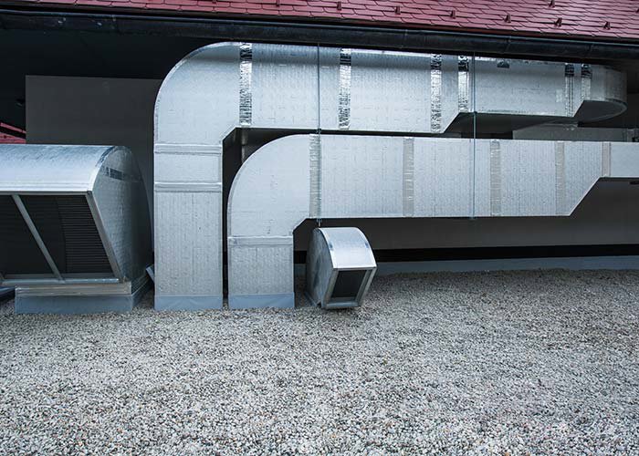Rooftop commercial HVAC ductwork and vents installed by Rhode Island HVAC Services in Providence, RI.