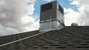 A commercial HVAC system installed on a rooftop by Anderson Refrigeration, Inc. in Poplar Grove, IL.