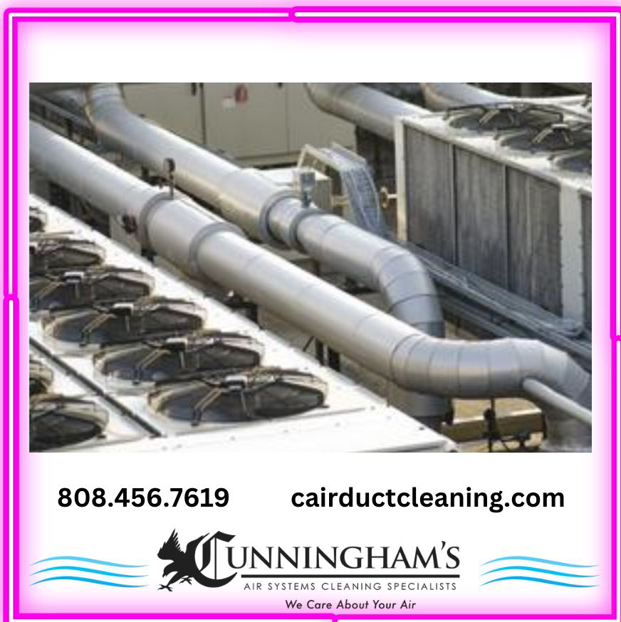 Rooftop commercial HVAC units and ductwork maintained by Cunningham's Air Systems in Pearl City, HI