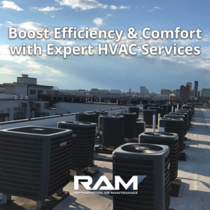 Rooftop commercial HVAC units maintained by RAM HVAC Pros in Stafford, TX.