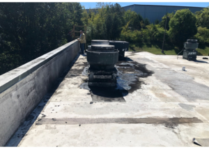 Commercial rooftop grease exhaust fans and ventilation systems on a building, serviced by Grease Guard, LLC in Naperville, IL