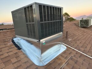 A new rooftop HVAC package unit installed on a residential roof by Honest AC Experts in Las Vegas, NV