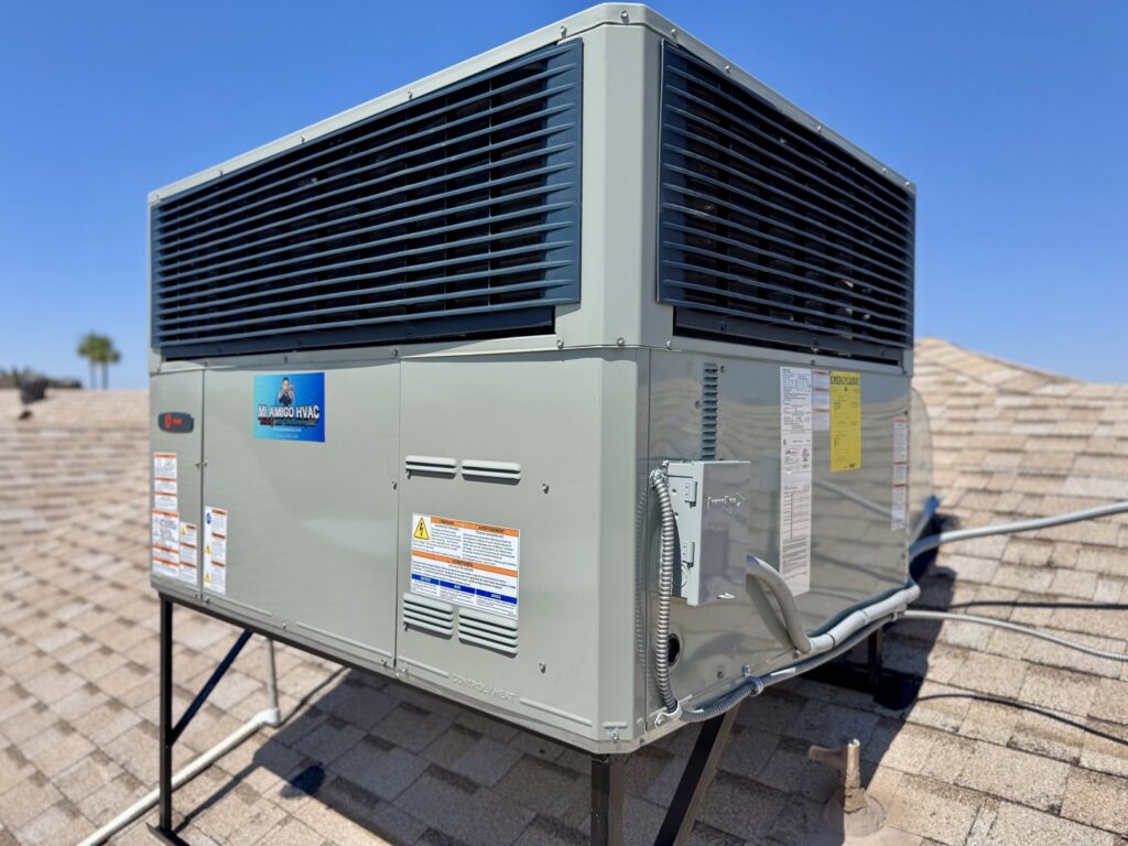 A newly installed rooftop HVAC package unit by Mi Amigo HVAC in Surprise, AZ