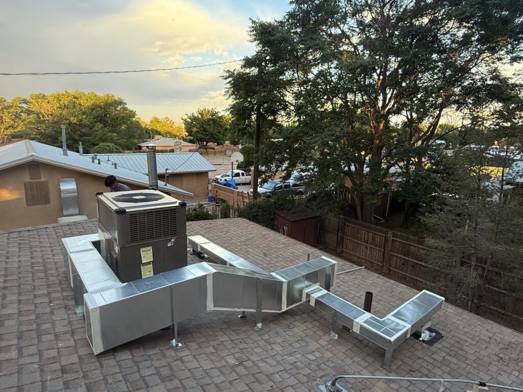 Rooftop HVAC unit and extensive ductwork installation by After Hours Heating & Air Conditioning LLC in Chesapeake, VA.
