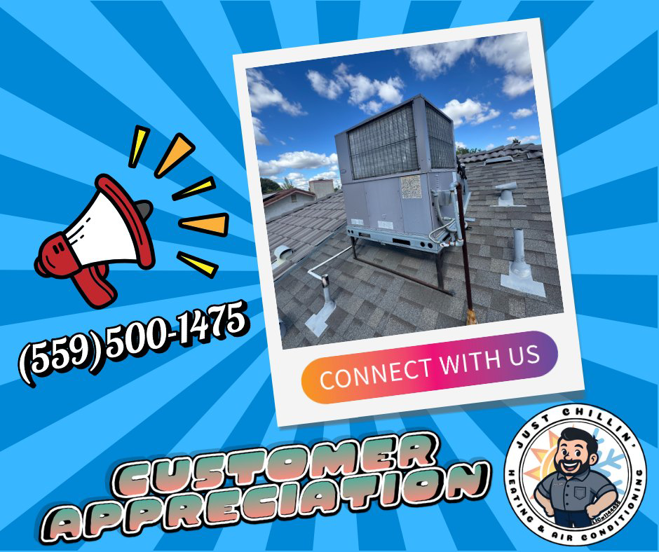 A rooftop HVAC unit installed and serviced by Just Chillin' Heating & Air Conditioning, Inc. in Fresno, CA.