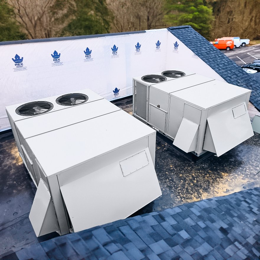 Two large rooftop HVAC units installed on a commercial building by Air-Flow Mechanical Services, Inc. in Cincinnati, OH.