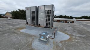 Rooftop LG HVAC units installed on a commercial building by Clean Air Quality Service Inc in Hawthorne, NY