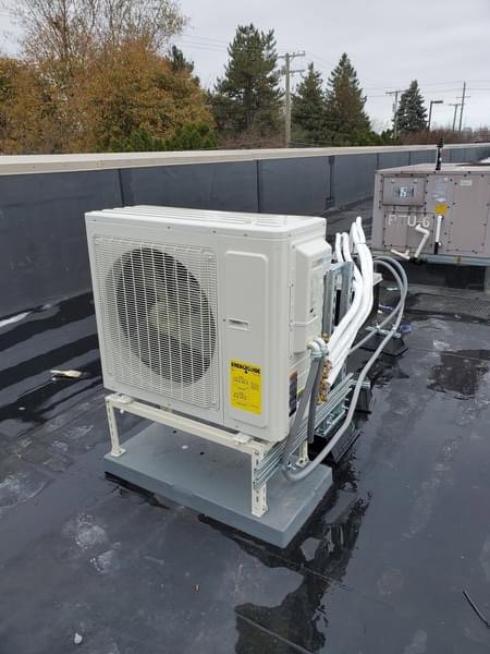 A rooftop mini-split HVAC unit installed by Perfect Comfort Systems in San Bernardino, CA