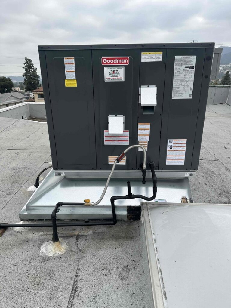 A Goodman rooftop package HVAC unit installed by Affordable Heating and Air in Chatsworth, CA.