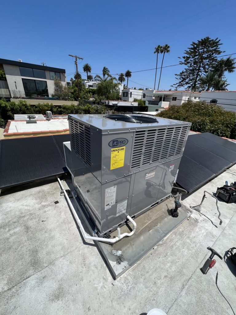 A rooftop package HVAC unit installed by MB Heating and Air, providing heating and cooling in Northridge, CA.