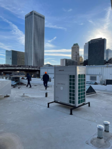A Samsung HVAC unit on a commercial rooftop, part of a project by Elemental Air in Sanford, FL.