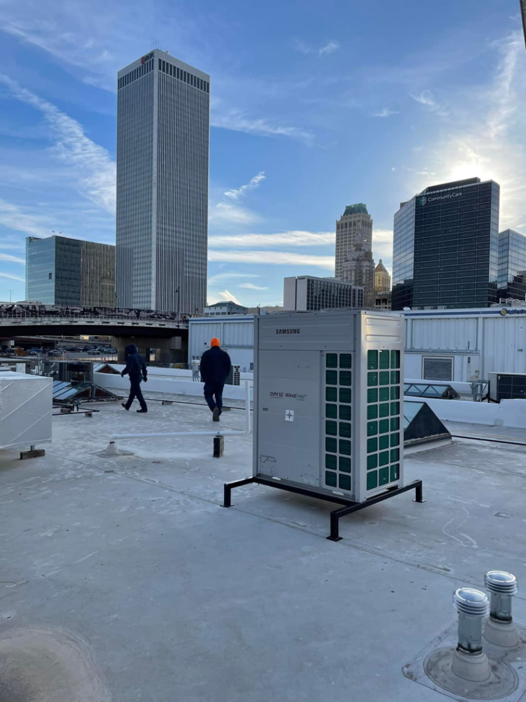A Samsung HVAC unit on a commercial rooftop, part of a project by Elemental Air in Sanford, FL.