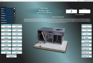 A screenshot of a Building Management System interface for a rooftop HVAC unit by ICM Mechanical & Controls, LLC in Fall River, MA
