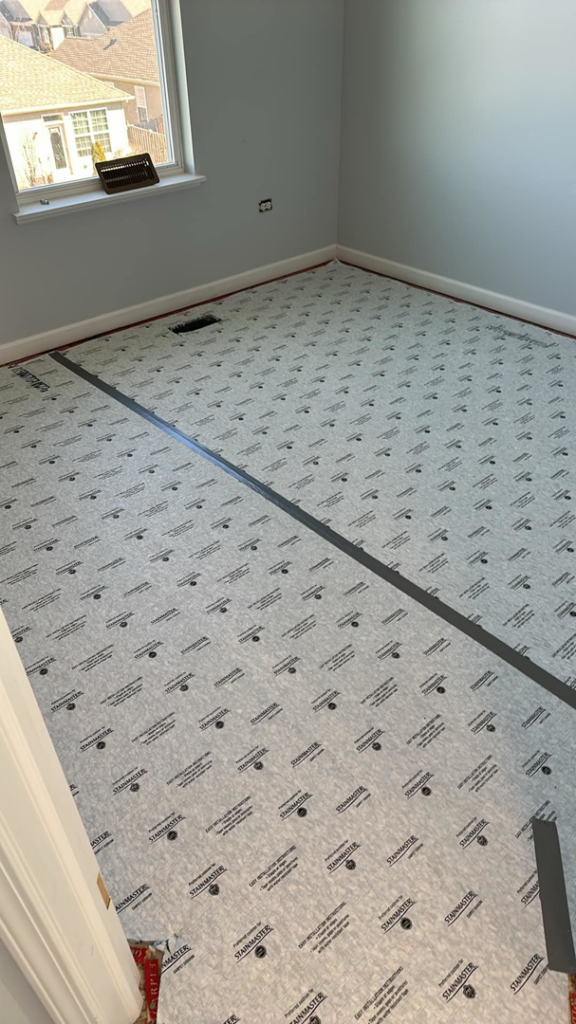 A room prepared with carpet underlayment by J&A Flooring Masters Corp. in Joliet, IL.