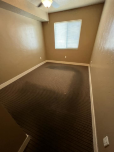 A room with dirty brown carpet, ready for professional cleaning by Sawtooth Carpet Cleaning in Nampa, ID.