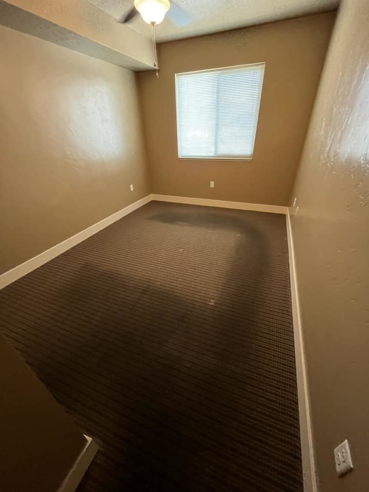 A room with dirty brown carpet, ready for professional cleaning by Sawtooth Carpet Cleaning in Nampa, ID.