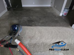A rotary carpet scrubber in use, cleaning a dirty carpet by Pro Team Carpet Cleaning Sacramento, CA.