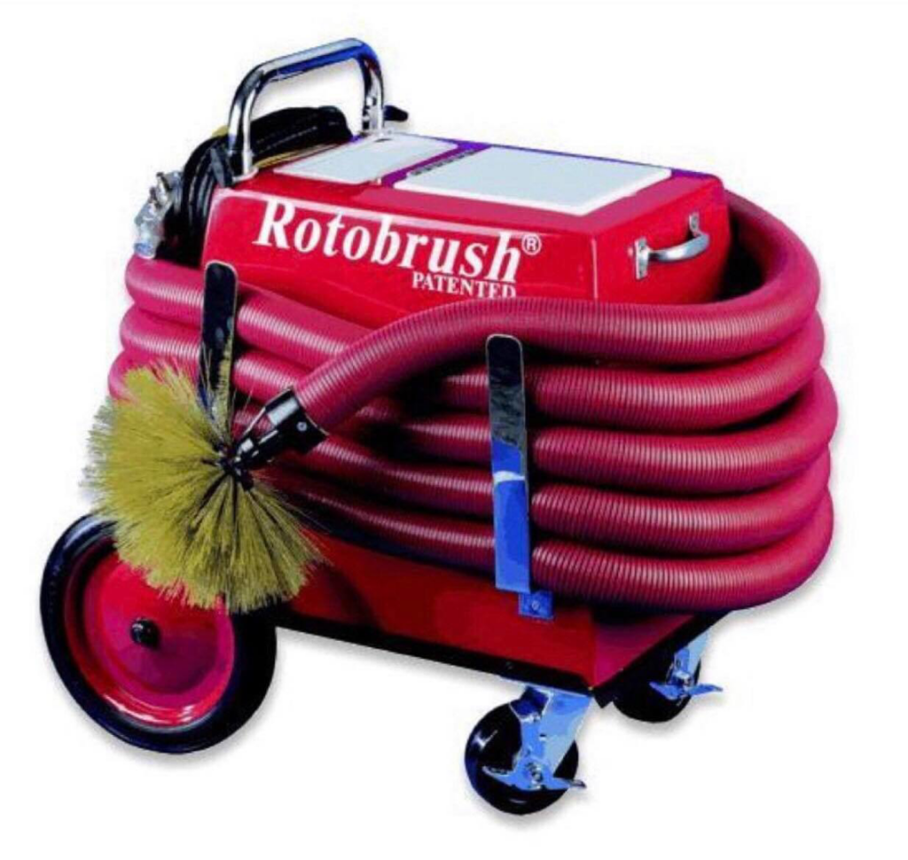 A red Rotobrush duct cleaning machine, used for professional HVAC system cleaning by Iconic HVAC Solutions in Philadelphia, PA.