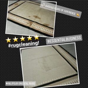 Before and after photos showcasing effective rug stain removal services by Nilipour Oriental Rugs in Homewood, AL