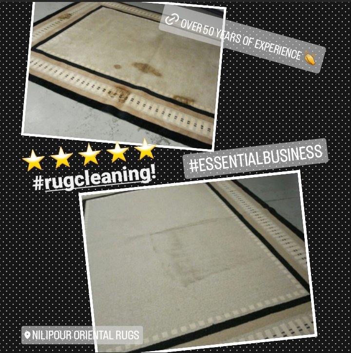 Before and after photos showcasing effective rug stain removal services by Nilipour Oriental Rugs in Homewood, AL
