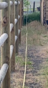 A long line of rustic wooden fence posts installed by Ram fence in Lewiston, ID
