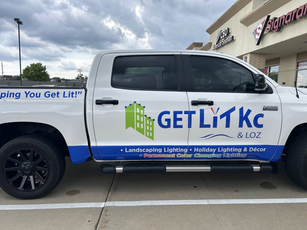 Custom red and blue perimeter lighting installed on an RV deck by Get Lit KC & LOZ in Kansas City, KS.