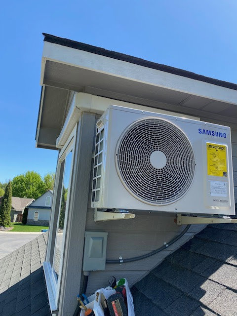 A Samsung mini-split condenser unit wall-mounted by Kingdom Heating and Air in Sacramento, CA.