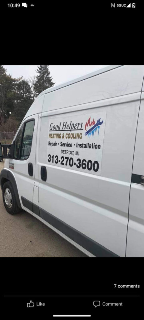 A Good Helpers Heating, Cooling & Labor Services LLC service van in Detroit, MI, ready for HVAC repair and installation.