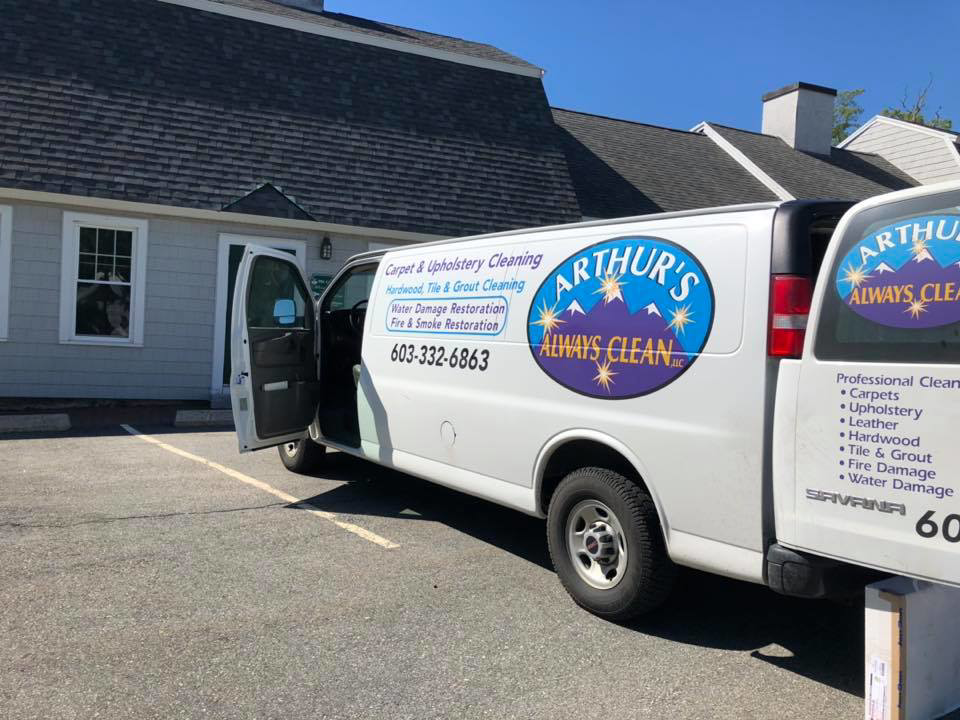 Arthur's Always Clean service van parked outside a building, ready for a carpet cleaning job in Rochester, NH.