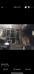 A severely damaged industrial interior with burnt electrical components, requiring GM Electric Inc. in Kalispell, MT.