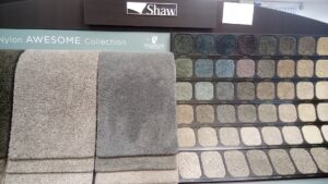 A display of Shaw Nylon AWESOME Collection carpet samples at Southwest Floors in Seven Hills, OH.