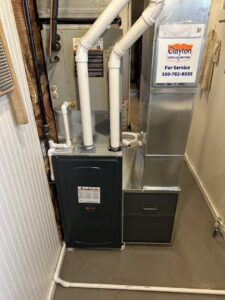Various sheet metal ductwork components for HVAC systems at Clayton Heating & Air Conditioning Co. in Youngstown, OH.