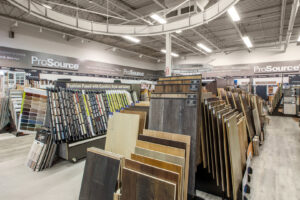 An interior view of the ProSource of Stamford showroom displaying a wide selection of carpet and other flooring samples in Stamford, CT.