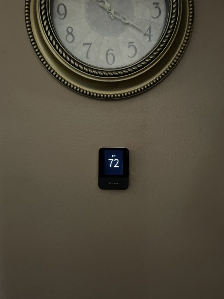 A smart thermostat displaying 72 degrees, installed by Stanton Home Comfort in Fordland, MO.