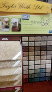 A display of SmartStrand Silk carpet samples by Taylor Wirth, Ltd. at Southwest Floors in Seven Hills, OH.