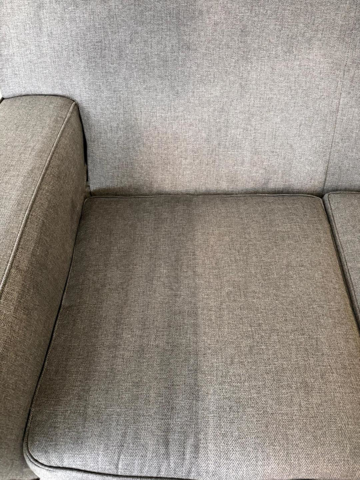 Impressive before and after results of sofa upholstery cleaning by Jam Carpet Cleaning Services LLC in Newport News, VA.