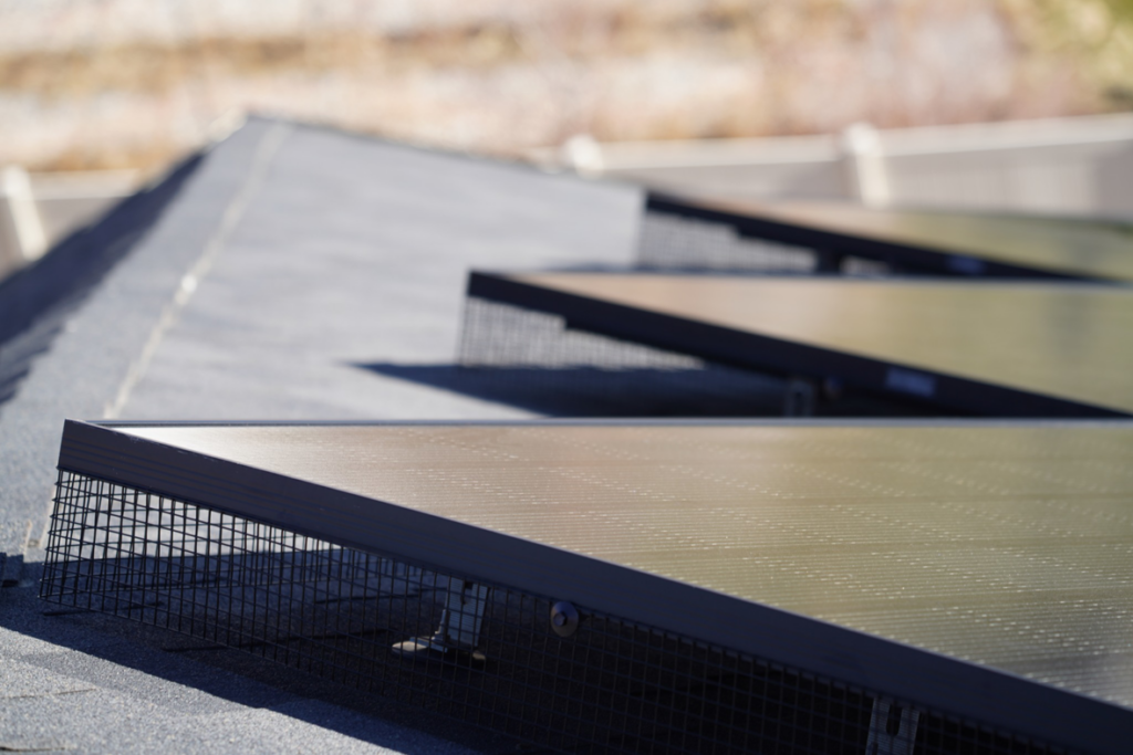 Solar panel bird guards installed on a residential roof by Bell Mountain Solar Panel Bird Guards in Orem, UT