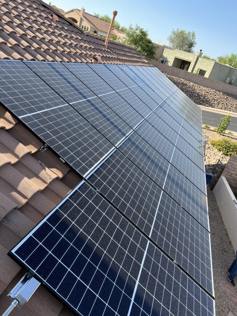 Newly installed solar panels on a residential roof by HomeRun Electric LLC in Arlington, TX