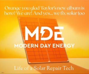 An advertisement for solar panel repair services by Modern Day Energy in Phoenix, AZ