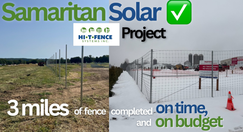A large-scale solar project fence installation completed by Hi-T Fence Systems in Waterford, PA.