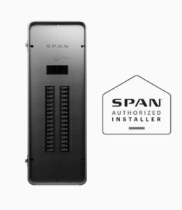 A SPAN smart electrical panel installed alongside an EV charger, showcasing services by Volt-Pro Electric, LLC in Houston, TX