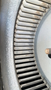 A stained carpet with dark marks, captured before professional cleaning service by Zerorez ChicagoLand in Naperville, IL.