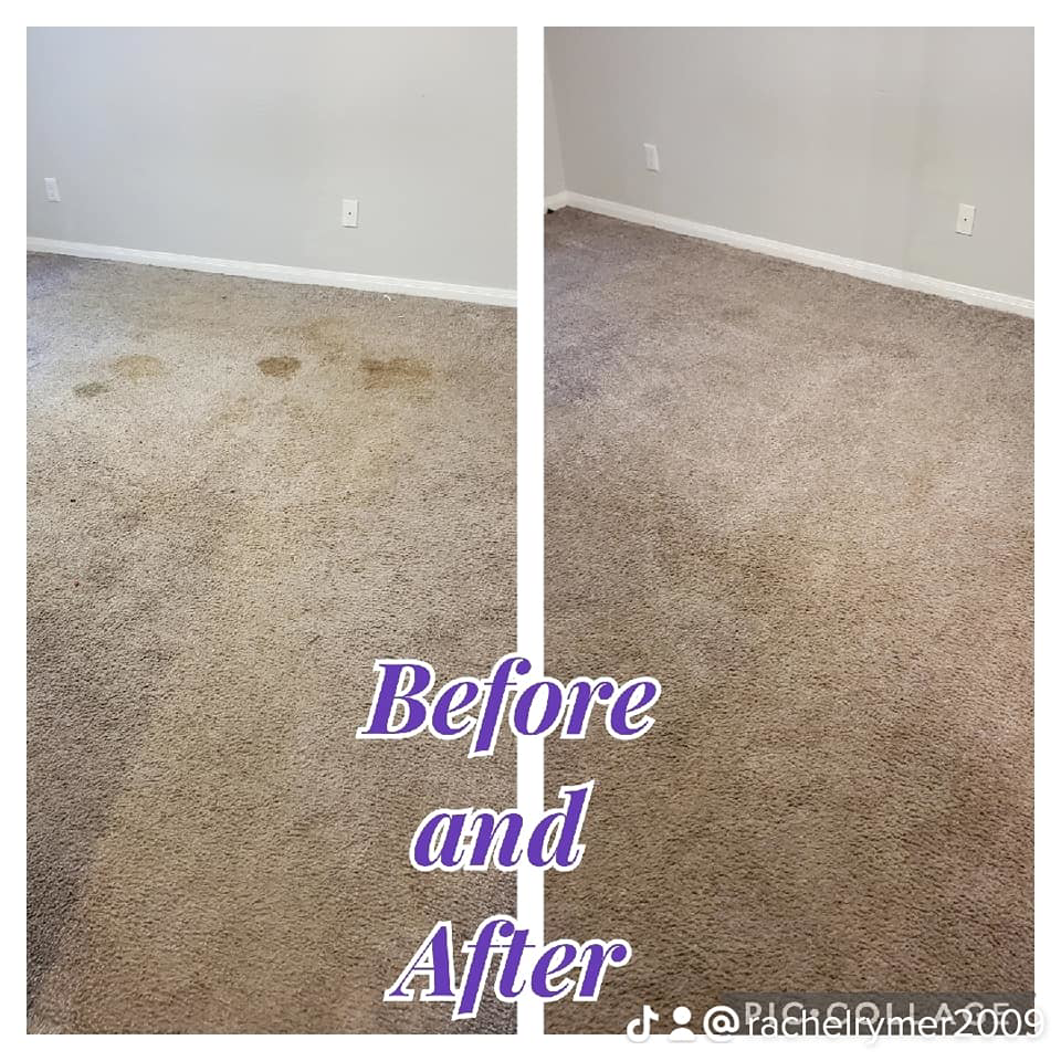 Before and after professional cleaning of a stained carpet by All Star Carpet Restoration and Cleaning in Midlothian, TX