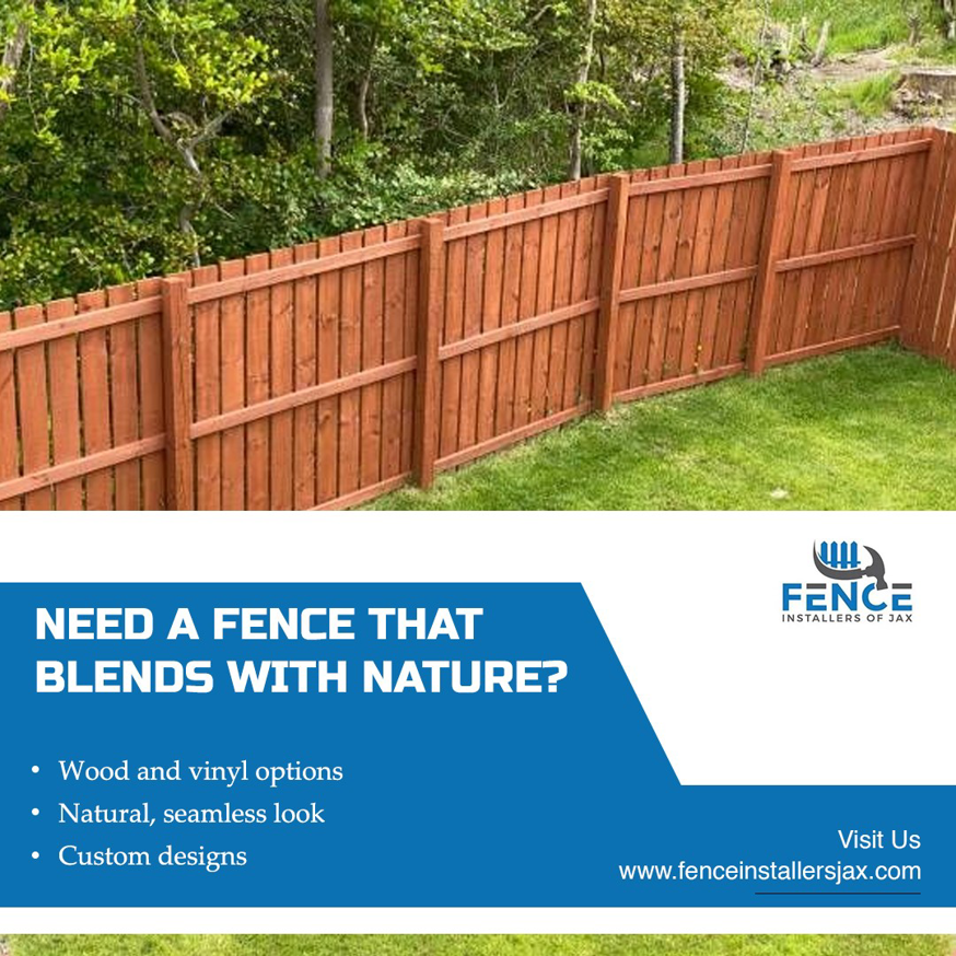 A beautifully stained wood privacy fence installed by Fence Installers of Jacksonville in Jacksonville, FL.