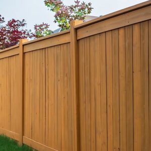 A beautifully stained wood privacy fence installed by Midwest Legacy Fence & Deck, providing a natural look in Aurora, IL.